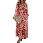 DOKOTOO Women Boho Floral Square Neck Smocked Empire Waist Long Sleeve Flowy Ruffle Hem Beach Maxi Sundress