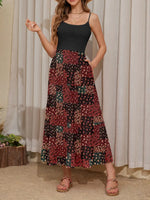 Women's High Waisted Elastic Chiffon Tiered Pleated Maxi Skirt Boho Long Skirt with Side Pockets Solid & Floral Print Summer Bottom Outfits