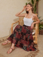 Women's High Waisted Elastic Chiffon Tiered Pleated Maxi Skirt Boho Long Skirt with Side Pockets Solid & Floral Print Summer Bottom Outfits