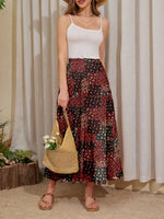 Women's High Waisted Elastic Chiffon Tiered Pleated Maxi Skirt Boho Long Skirt with Side Pockets Solid & Floral Print Summer Bottom Outfits