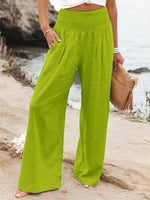 New Spring Summer European Style Women's Casual Comfy Baggy Fit Pants, Retro Vintage Wide Leg Long Pants, Elastic Waist, Solid Pattern, Natural Waist, Womenswear