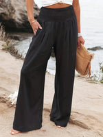 New Spring Summer European Style Women's Casual Comfy Baggy Fit Pants, Retro Vintage Wide Leg Long Pants, Elastic Waist, Solid Pattern, Natural Waist, Womenswear