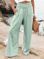 New Spring Summer European Style Women's Casual Comfy Baggy Fit Pants, Retro Vintage Wide Leg Long Pants, Elastic Waist, Solid Pattern, Natural Waist, Womenswear