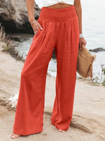 New Spring Summer European Style Women's Casual Comfy Baggy Fit Pants, Retro Vintage Wide Leg Long Pants, Elastic Waist, Solid Pattern, Natural Waist, Womenswear