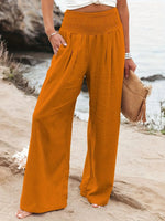 New Spring Summer European Style Women's Casual Comfy Baggy Fit Pants, Retro Vintage Wide Leg Long Pants, Elastic Waist, Solid Pattern, Natural Waist, Womenswear