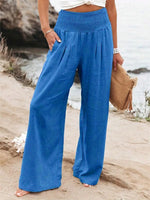 New Spring Summer European Style Women's Casual Comfy Baggy Fit Pants, Retro Vintage Wide Leg Long Pants, Elastic Waist, Solid Pattern, Natural Waist, Womenswear