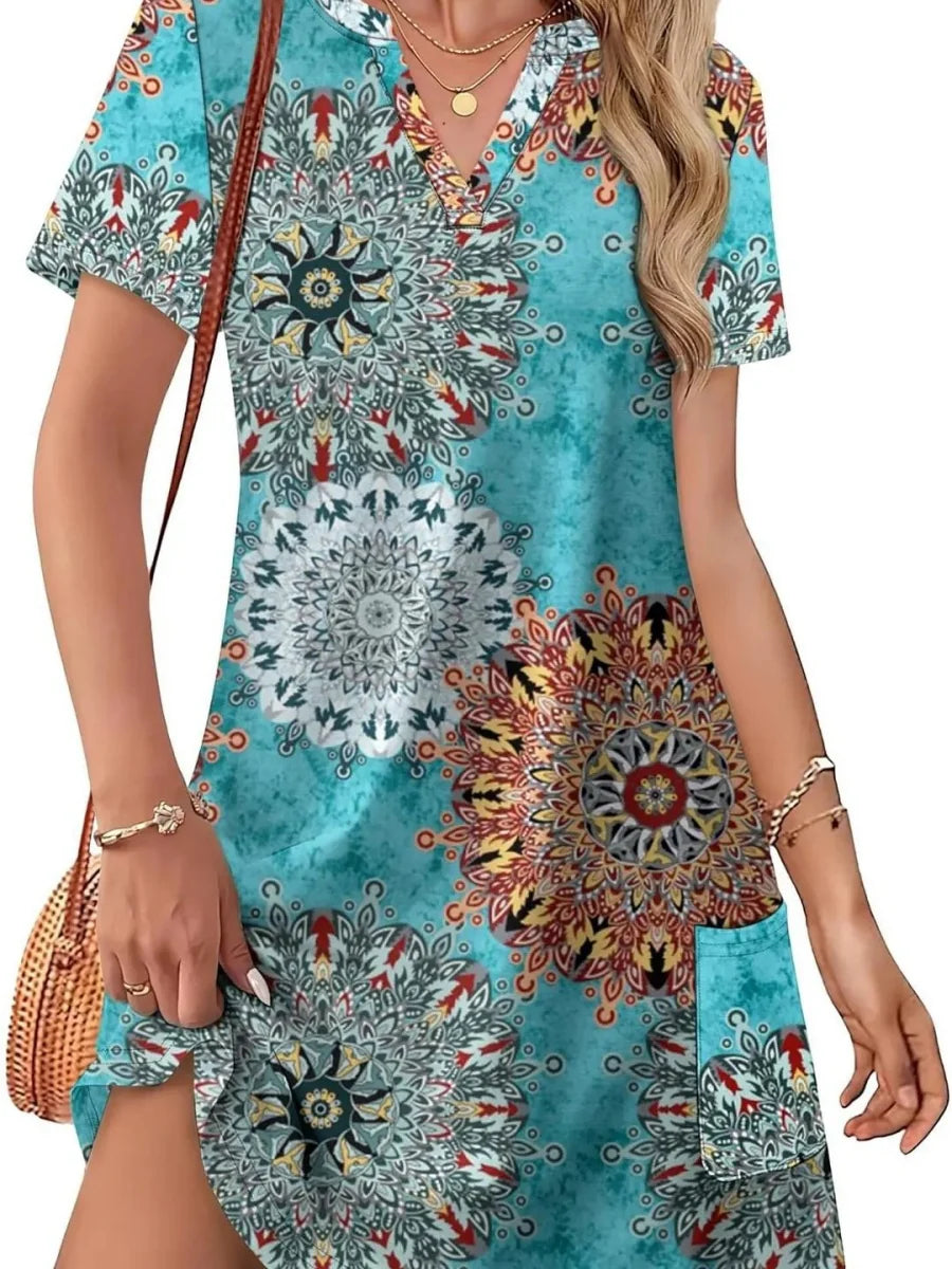 Women's Casual V Neck Vacation Midi Dress With Pockets