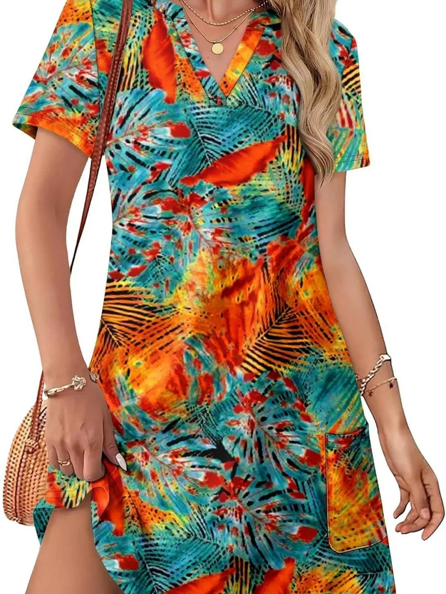 Women's Casual V Neck Vacation Midi Dress With Pockets
