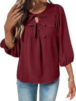 Women's Bow Tie Neck Blouse with Balloon Sleeves