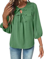 Women's Bow Tie Neck Blouse with Balloon Sleeves