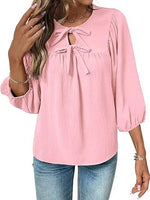 Women's Bow Tie Neck Blouse with Balloon Sleeves