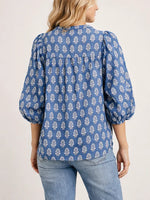 Women's V-Neck & Stand Collar Printed 3/4 Sleeve Blouse
