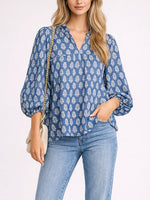 Women's V-Neck & Stand Collar Printed 3/4 Sleeve Blouse