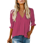 Women's V-Neck Ruffle Short Sleeve Blouse