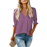 Women's V-Neck Ruffle Short Sleeve Blouse