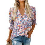 Women's V-Neck Ruffle Short Sleeve Blouse