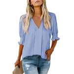 Women's V-Neck Ruffle Short Sleeve Blouse