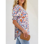 Women's V-Neck Ruffle Short Sleeve Blouse