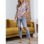 Women's V-Neck Ruffle Short Sleeve Blouse