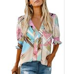 Women's V-Neck Ruffle Short Sleeve Blouse