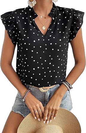 Floerns Women's Striped Cap Sleeve Top - Effortless V-Neck Style for a Polished Look
