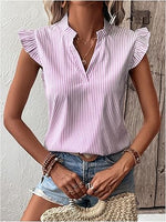 Floerns Women's Striped Cap Sleeve Top - Effortless V-Neck Style for a Polished Look