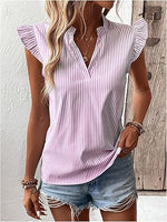 Floerns Women's Striped Cap Sleeve Top - Effortless V-Neck Style for a Polished Look