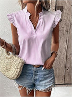 Floerns Women's Striped Cap Sleeve Top - Effortless V-Neck Style for a Polished Look