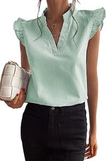Floerns Women's Striped Cap Sleeve Top - Effortless V-Neck Style for a Polished Look