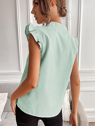 Floerns Women's Striped Cap Sleeve Top - Effortless V-Neck Style for a Polished Look