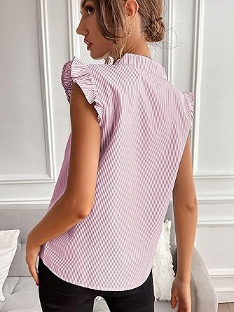 Floerns Women's Striped Cap Sleeve Top - Effortless V-Neck Style for a Polished Look
