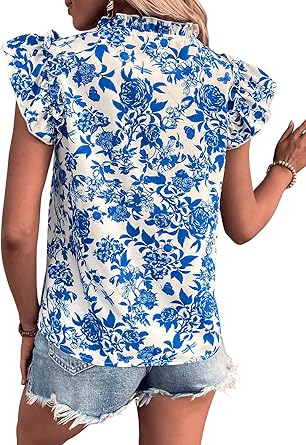 Floerns Women's Striped Cap Sleeve Top - Effortless V-Neck Style for a Polished Look