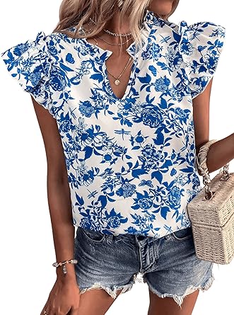 Floerns Women's Striped Cap Sleeve Top - Effortless V-Neck Style for a Polished Look