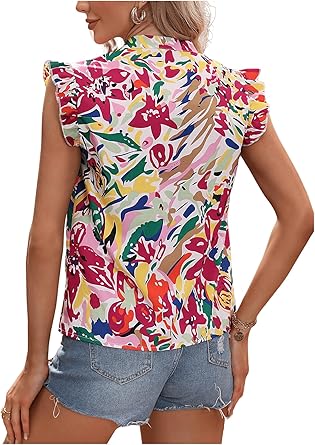 Floerns Women's Striped Cap Sleeve Top - Effortless V-Neck Style for a Polished Look