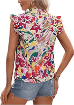 Floerns Women's Striped Cap Sleeve Top - Effortless V-Neck Style for a Polished Look
