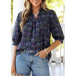 Women's Summer Floral Blouses Dressy Casual Half Sleeve V Neck Going Out Boho Tops Spring Fashion Clothing