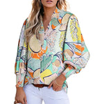 Casual Women Vintage Paisley Floral Print Lantern Long Sleeve Blouse