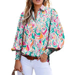 Casual Women Vintage Paisley Floral Print Lantern Long Sleeve Blouse
