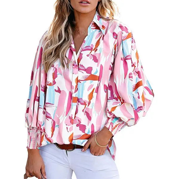 Casual Women Vintage Paisley Floral Print Lantern Long Sleeve Blouse