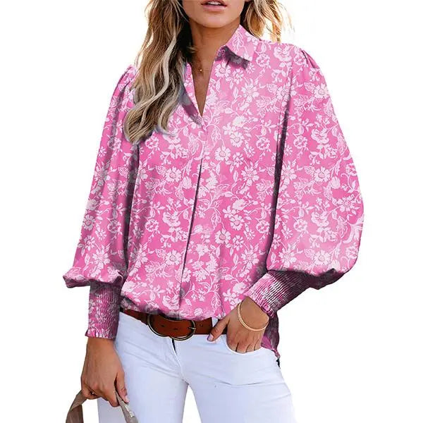 Casual Women Vintage Paisley Floral Print Lantern Long Sleeve Blouse