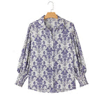 Casual Women Vintage Paisley Floral Print Lantern Long Sleeve Blouse