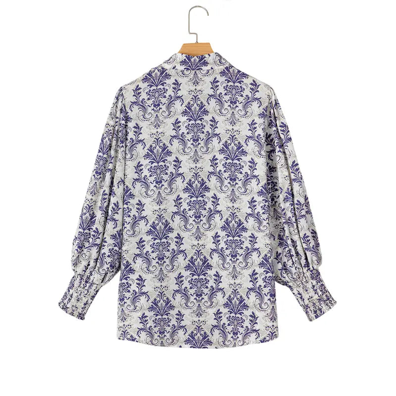 Casual Women Vintage Paisley Floral Print Lantern Long Sleeve Blouse