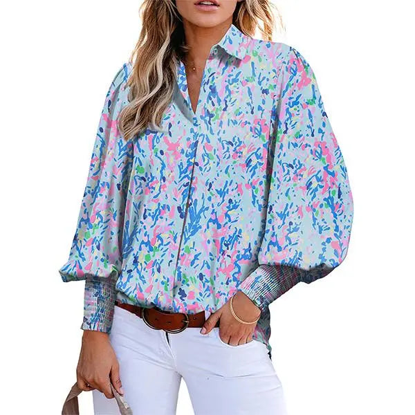 Casual Women Vintage Paisley Floral Print Lantern Long Sleeve Blouse