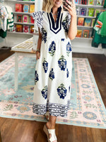 Women's Boho Floral Ruffle Sleeve Maxi Dress