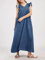 Women's Denim Flutter Sleeve V-Neck Casual Maxi Dress