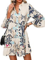 Boho Babydoll Dress with 3/4 Ruffle Print Sleeves