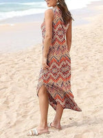 Women's Print Side Slit Loose Sleevelss Dress