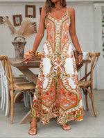 Retro Floral Printed Spaghetti Strap Maxi Dress