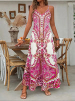 Retro Floral Printed Spaghetti Strap Maxi Dress