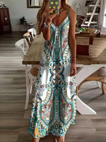 Retro Floral Printed Spaghetti Strap Maxi Dress